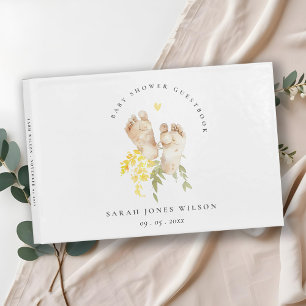 Baby Feet Yellow Floral Gender Neutral Baby Shower Guest Book