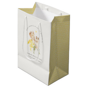 Baby Feet Yellow Floral Gender Neutral Baby Shower Medium Gift Bag
