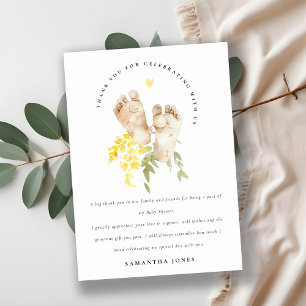 Baby Feet Yellow Floral Gender Neutral Baby Shower Thank You Card