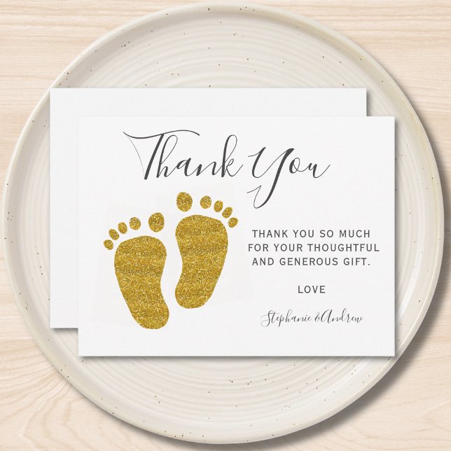Baby Feet Yellow Glitter Baby Shower Thank You Postcard (Creator Uploaded)