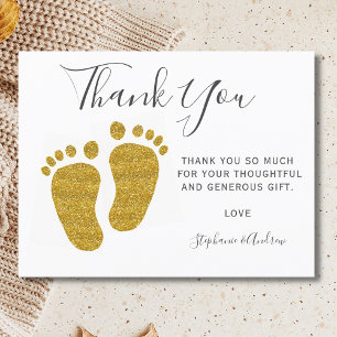 Baby Feet Yellow Glitter Baby Shower Thank You Postcard