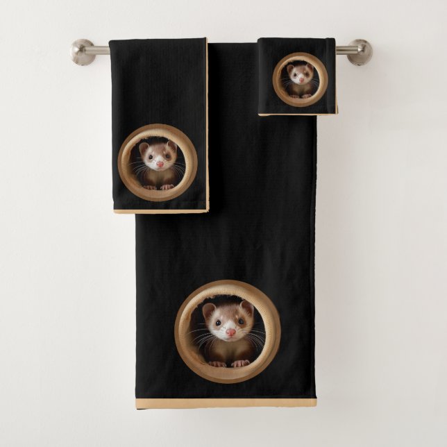 Baby Ferret Face - Cute Ferrets Bath Towel Set (Insitu)