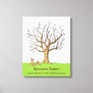 Baby Fingerprint Tree (Colour Bunnies) Canvas Prin Print