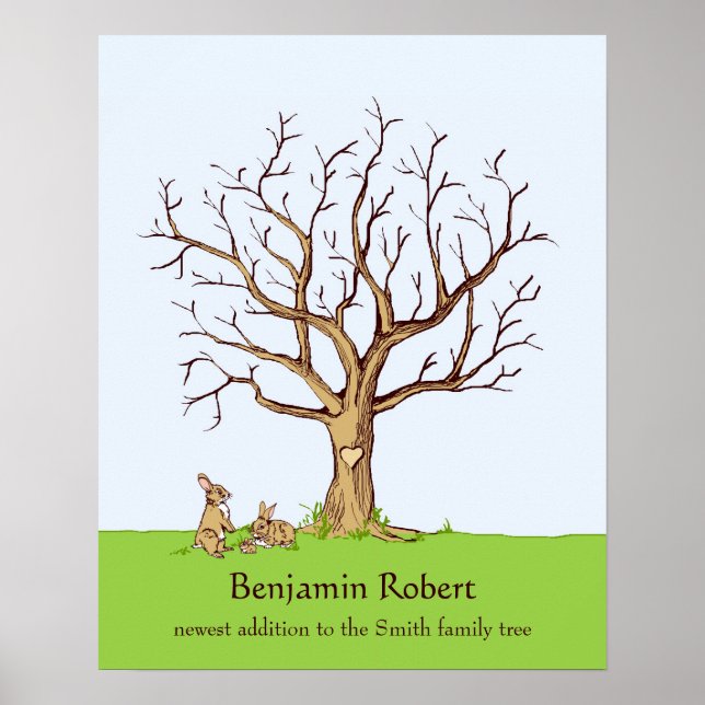 Baby Fingerprint Tree Poster (Colour, Bunnies) (Front)