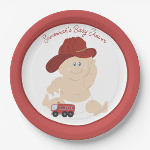 Baby Firefighter Fire Truck Custom Paper Plate