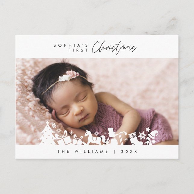 Baby First Christmas, Announcement with Photo Postcard (Front)