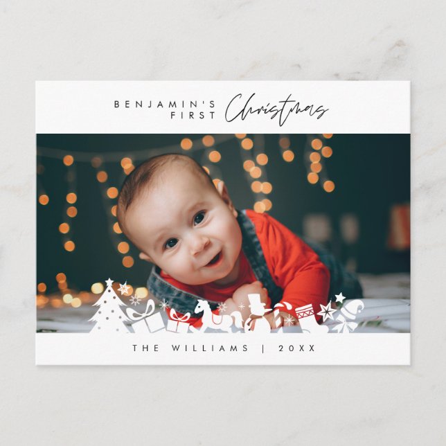 Baby First Christmas, Announcement with Photo Postcard (Front)