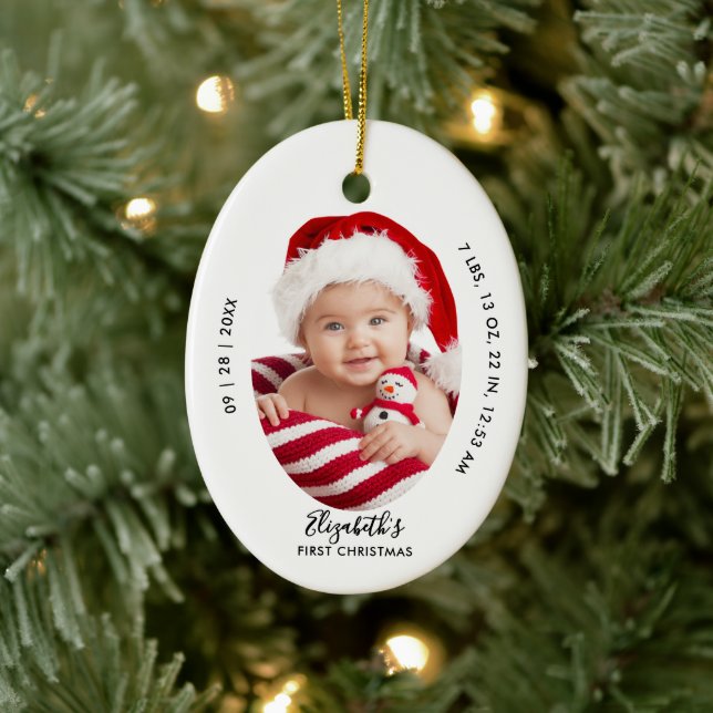 Baby First Christmas Birth Stats Name Minimal Chic Ceramic Tree Decoration (Tree)