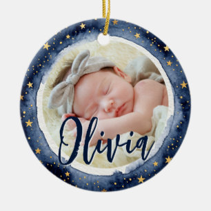 Baby First Christmas Birth Stats Photo Stars Ceramic Tree Decoration