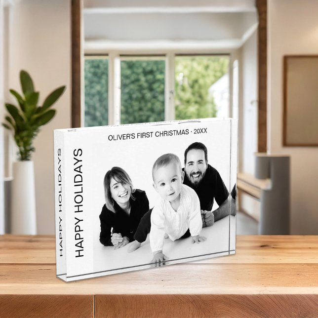 Baby First Christmas Black and White Photo Block (Modern Babys First Christmas Photo Block by MINTIC DESIGN STUDIO)