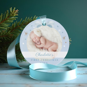 Baby First Christmas Blue Bow & Stars Ornament