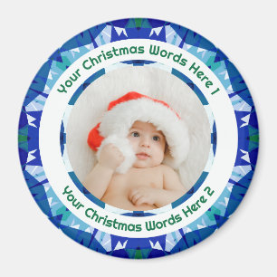 Baby First Christmas Blue Green Family Photo Gift Magnet