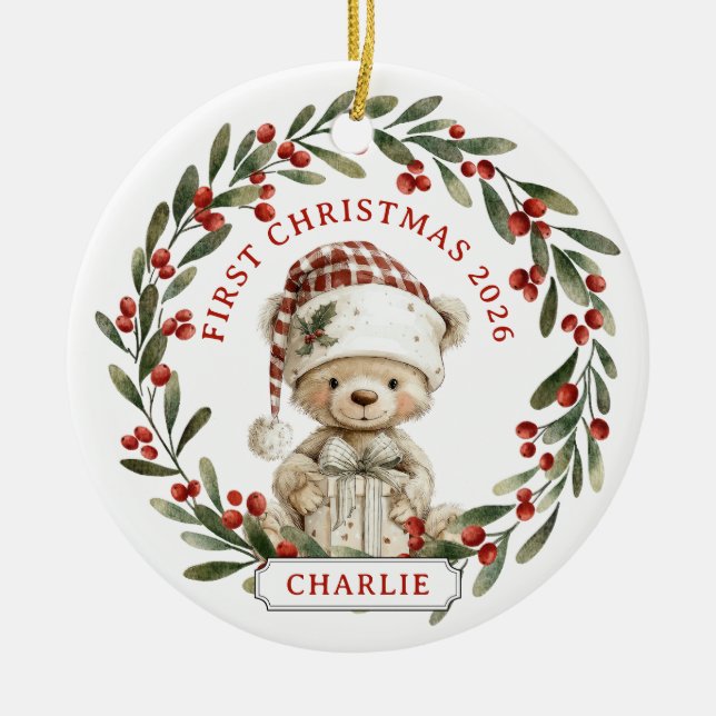 Baby First Christmas Ceramic Circle Ornament (Front)