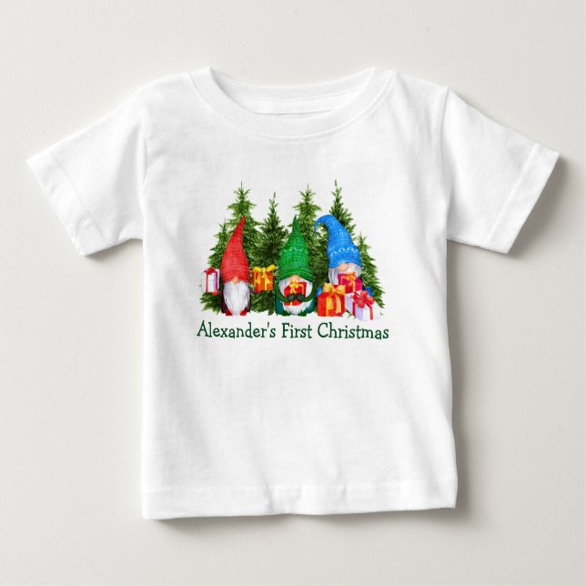 Baby First Christmas Christmas Gnomes Trees Baby T-Shirt (Front)