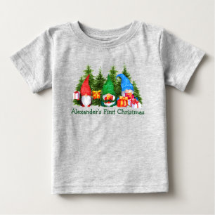 Baby First Christmas Christmas Gnomes Trees Grey T-Shirt