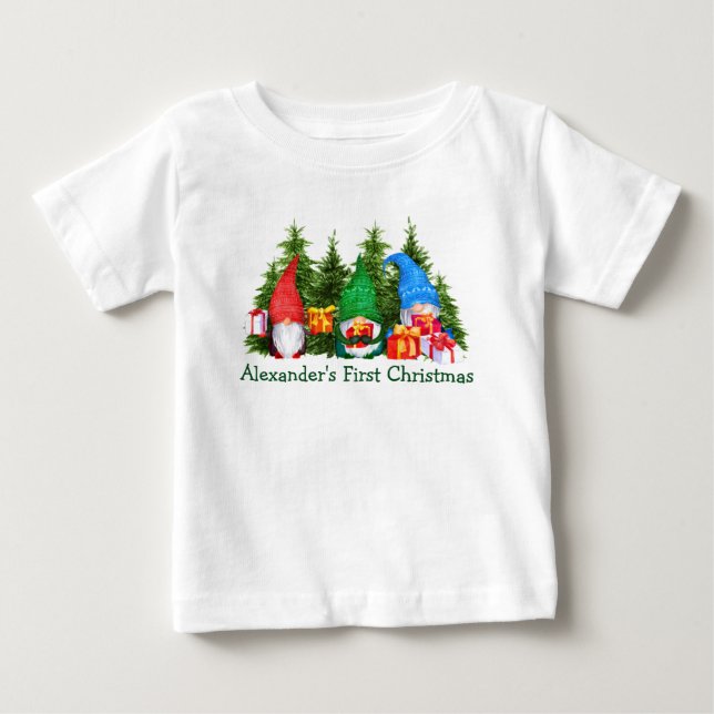 Baby First Christmas Christmas Gnomes Trees T-Shirt (Front)