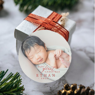 Baby First Christmas Classic Round Sticker
