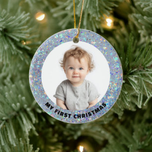 Baby First Christmas Custom Photo Glitter Ornament