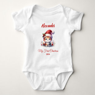 Baby first Christmas cute Cat personalised Bodysuit