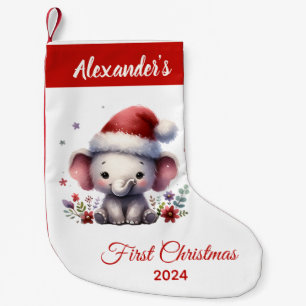 Baby first Christmas cute Elephant personalised Small Christmas Stocking