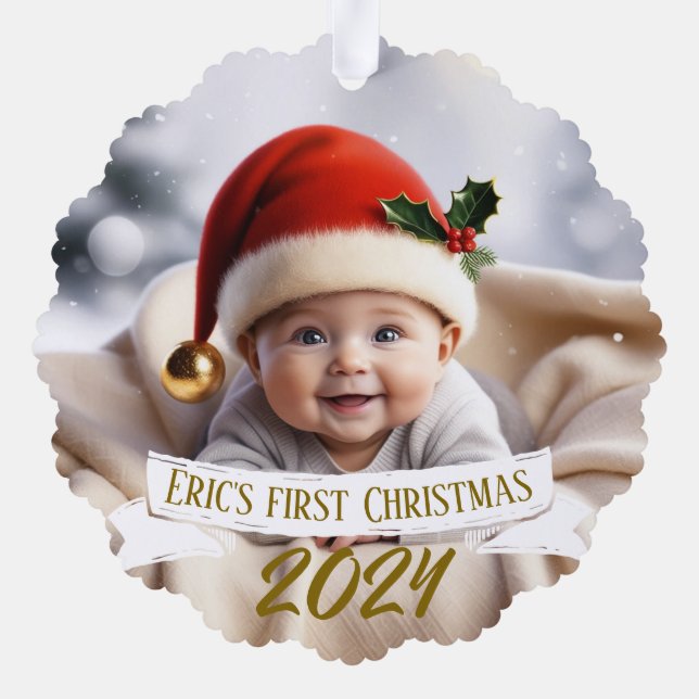 Baby First Christmas Cute Fox  Tree Decoration Card (Back)