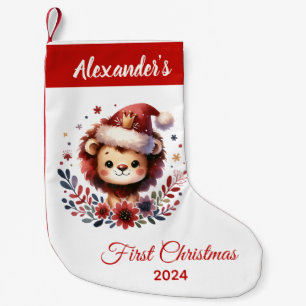 Baby first Christmas cute Lion personalised Small Christmas Stocking