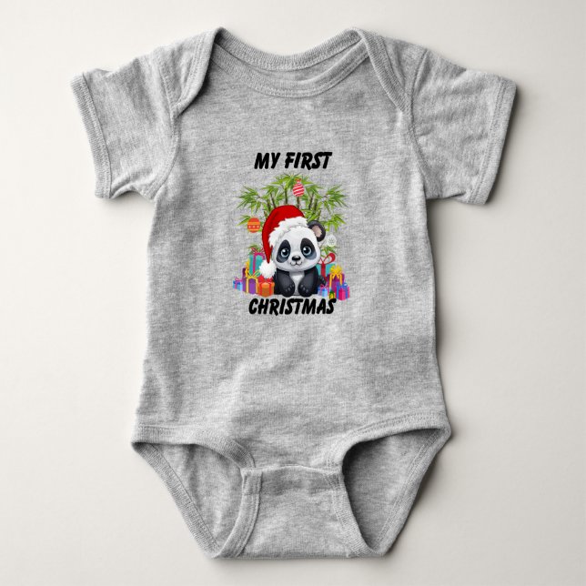 Baby First Christmas Cute Panda Bear Bodysuit (Front)
