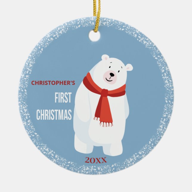 Baby First Christmas Cute Polar Bear Ceramic Tree Decoration (Front)