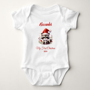 Baby first Christmas cute Racoon personalised Bodysuit