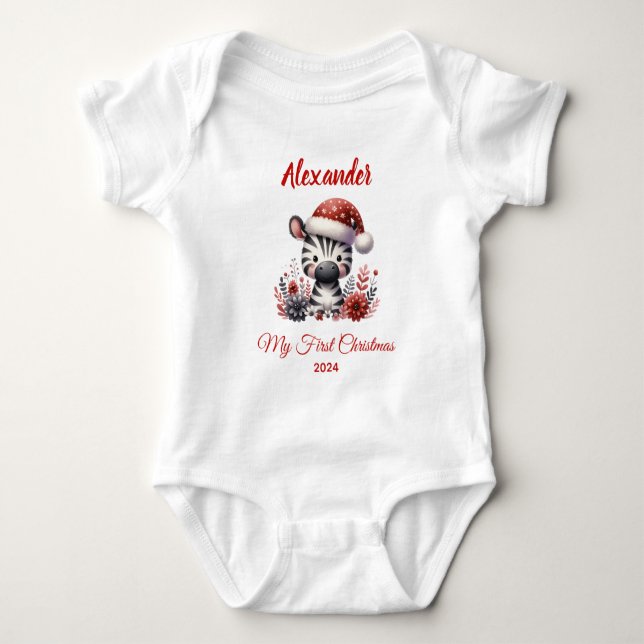 Baby first Christmas cute zebra personalised Bodysuit (Front)