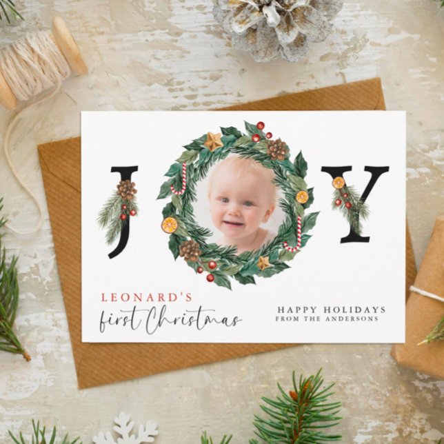 Baby First Christmas Elegant & Botanical  Holiday Card (Creator Uploaded)