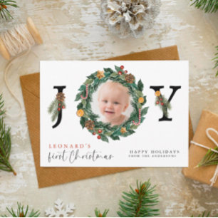 Baby First Christmas Elegant & Botanical Holiday Postcard