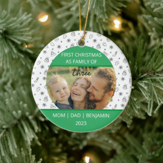Baby First Christmas Family Of Three Custom Ceramic Tree Decoration