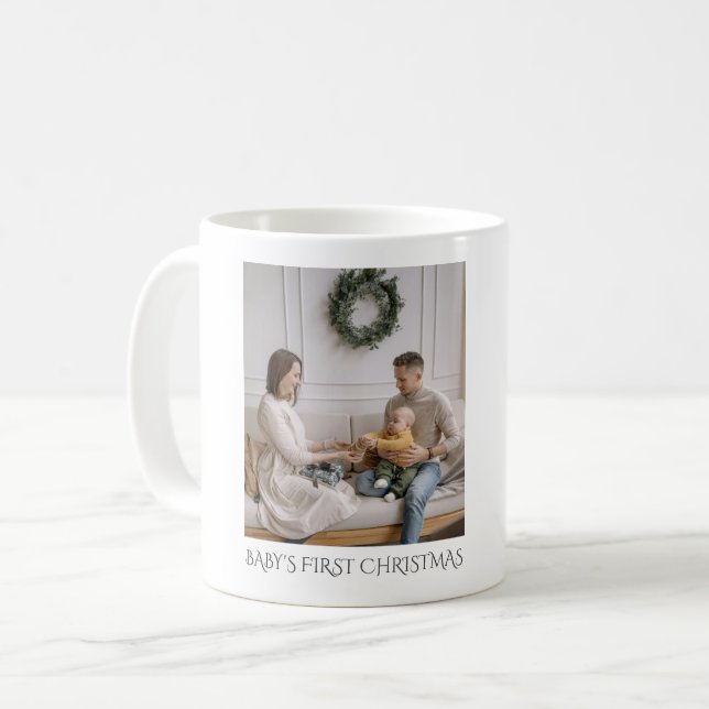 Baby First Christmas Family Photo Keepsake Coffee Mug (Front Left)