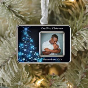 Baby First Christmas Family Photo Personalize   Silver Plated Framed Ornament