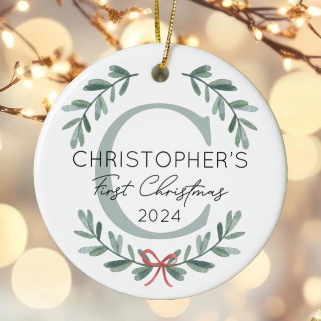 Baby First Christmas Festive Greenery Photo Ceramic Tree Decoration (Creator Uploaded)