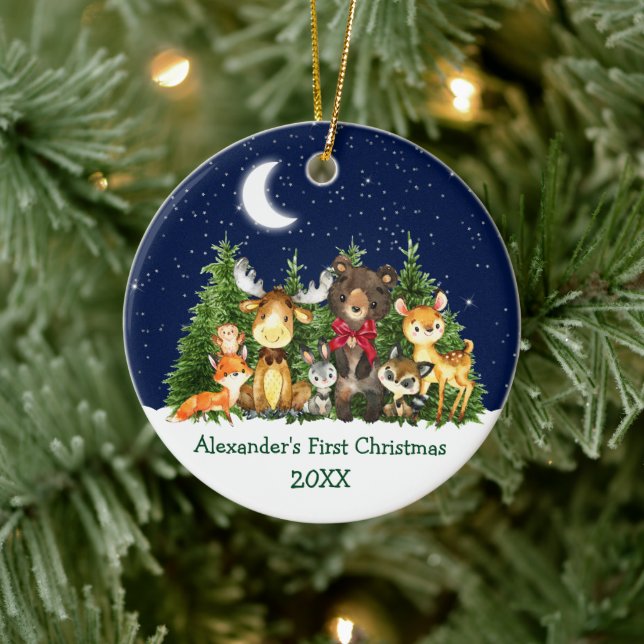 Baby First Christmas Forest Animals Red Bow Ceramic Tree Decoration (Tree)