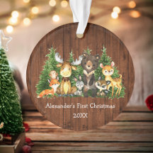 Baby First Christmas Forest Animals Rustic