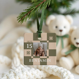 Baby First Christmas Fun Retro Chequerboard Photo Ceramic Ornament