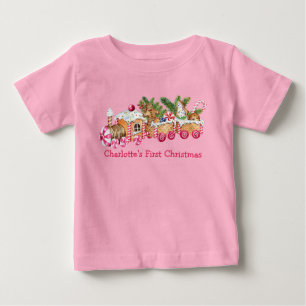 Baby First Christmas Gingerbread Train Candy Pink T-Shirt
