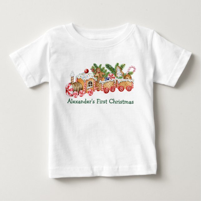 Baby First Christmas Gingerbread Train Candy T-Shirt (Front)