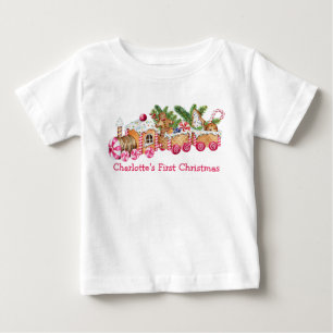 Baby First Christmas Gingerbread Train Pink Candy T-Shirt