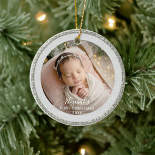 Baby First Christmas Glitter Sparkles Snowflakes Ceramic Tree Decoration
