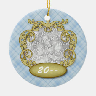 Baby First Christmas Light Blue Plaid Ceramic Tree Decoration