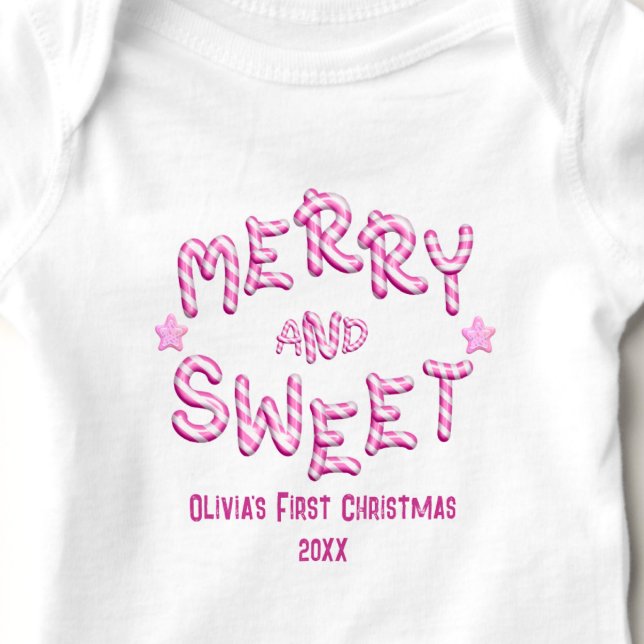 Baby First Christmas Merry and Sweet Candy Cane Baby Bodysuit (Creator Uploaded)