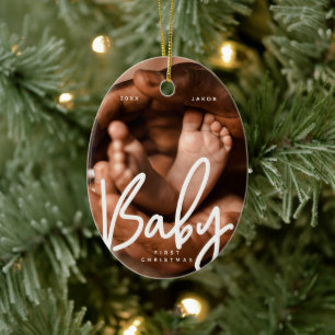 Baby First Christmas Modern Elegant Chic Photo Ceramic Tree Decoration