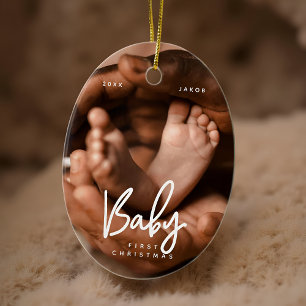 Baby First Christmas Modern Elegant Chic Photo Ceramic Tree Decoration