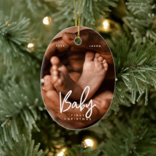 Baby First Christmas Modern Elegant Chic Photo Ceramic Tree Decoration