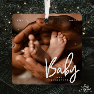 Baby First Christmas Modern Elegant Chic Photo Metal Tree Decoration