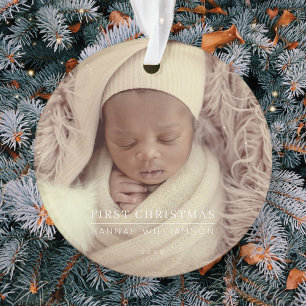 Baby First Christmas Modern Photo Baby Details Ornament